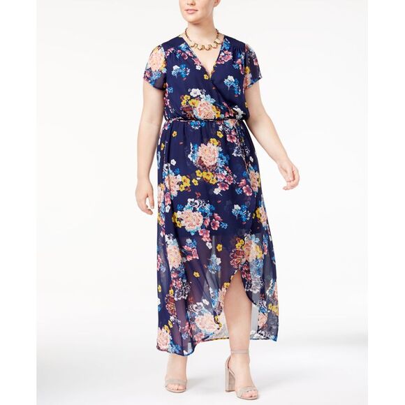 Love Squared Trendy Plus Size Printed Wrap Dress - Picture 1 of 4
